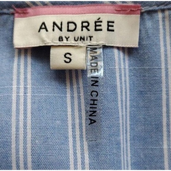 Andree By Unit Top Womens Small Balloon Sleeve Striped Peasant Coastal - Picture 8 of 12